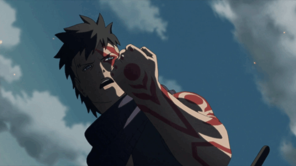 a still from the boruto anime, showing Kawaki from the Naruto franchise