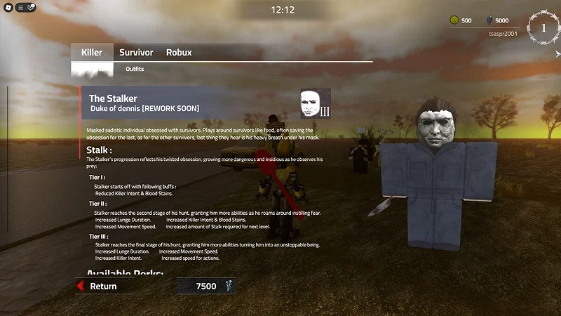 Violence District The Stalker character reference from earlier gameplay The Stalker character shown in Violence District Roblox gameplay