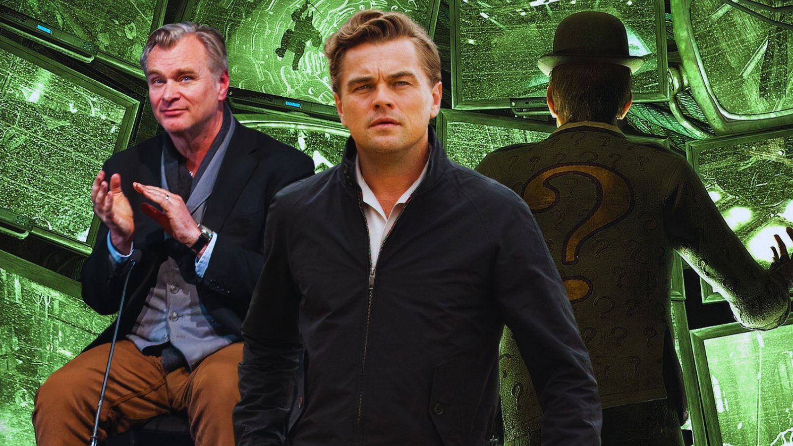 Leonardo DiCaprio in Once Upon A Time In Hollywood with Christopher Nolan and The Riddler from Batman Arkham Games