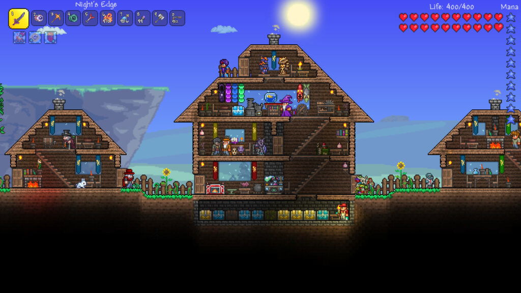 Top 10 Video Games Published by Wuchang: Fallen Feathers’ Publisher 505 Games 10 A screenshot from Terraria featuring a three houses.