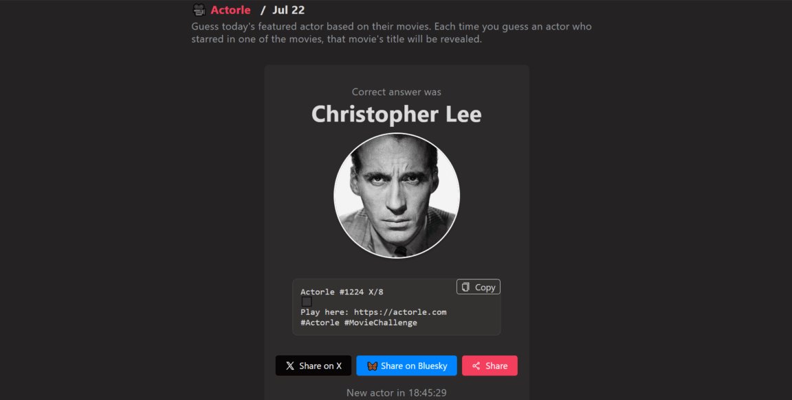 Daily Actorle Solution for Today (July 22, 2025)