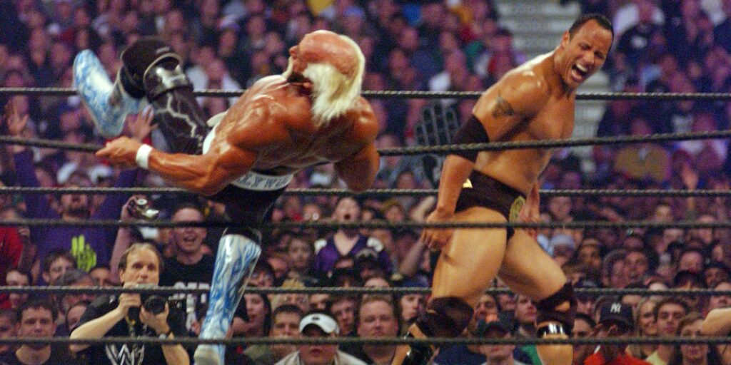 The Rock smashing Hogan in the Icon vs Icon match
