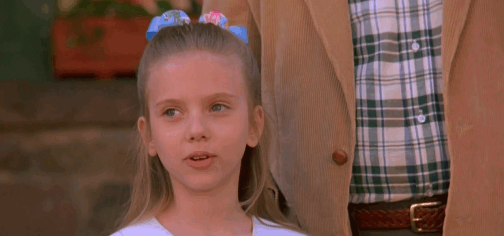 A screengrab of the film North of a scene featuring young Scarlett Johansson 
