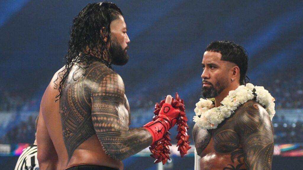 Roman Reigns and Jey Uso in a faceoff