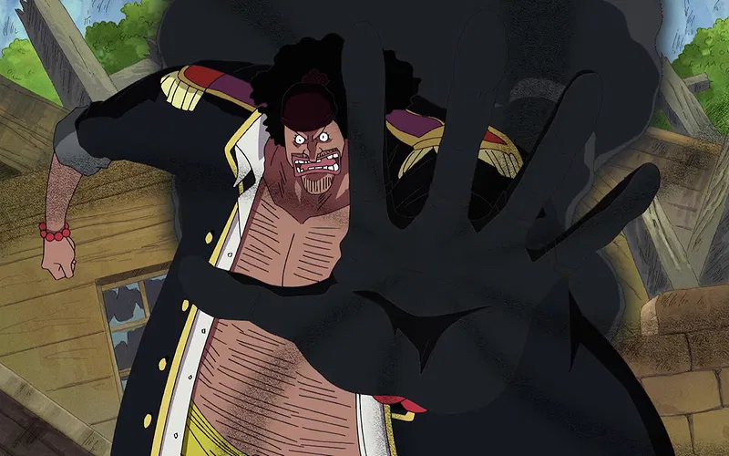 Blackbeard has his hand extended in front of him in One Piece