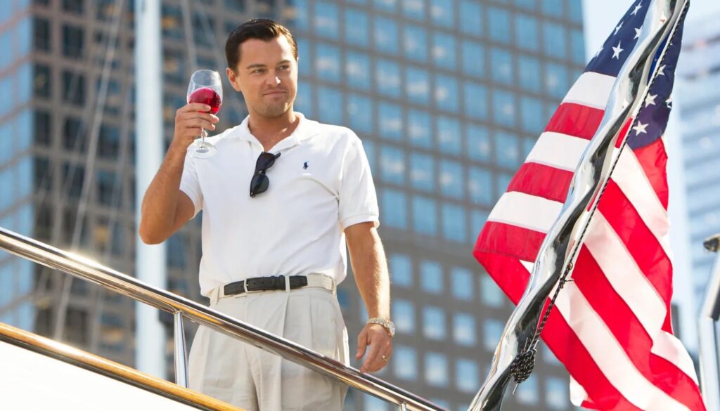 Leonardo DiCaprio standing on a yacht in 'The Wolf of Wall Street'