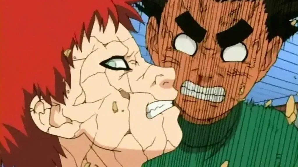 Rock Lee vs Gaara during Chunin Exams in Naruto series. 