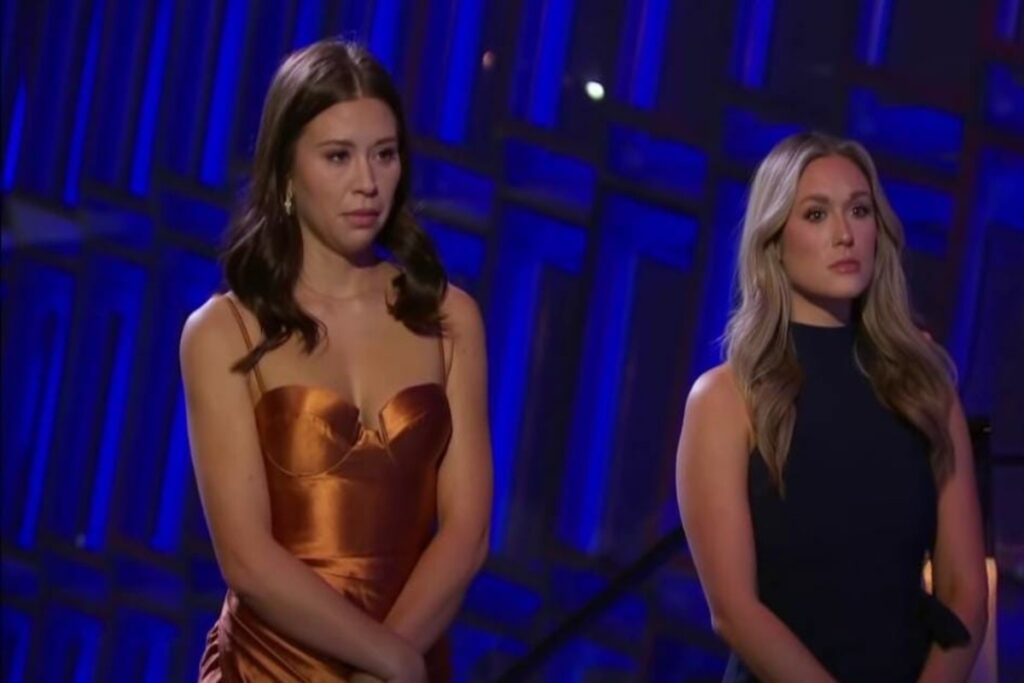  Rachel Recchia and Gabby Windey look emotional in a still from The Bachelor.