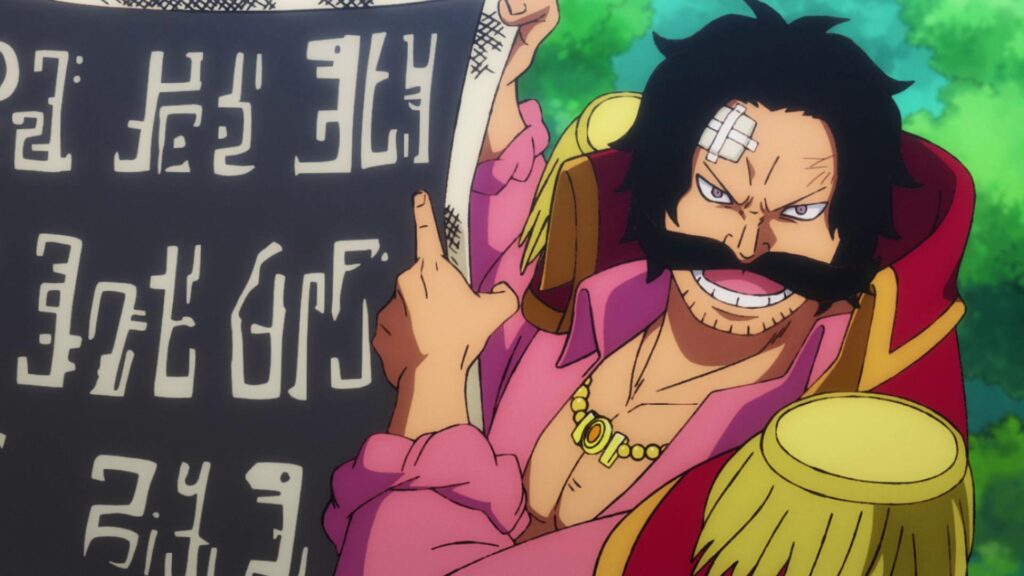 Roger is holding the Poneglyph in One Piece