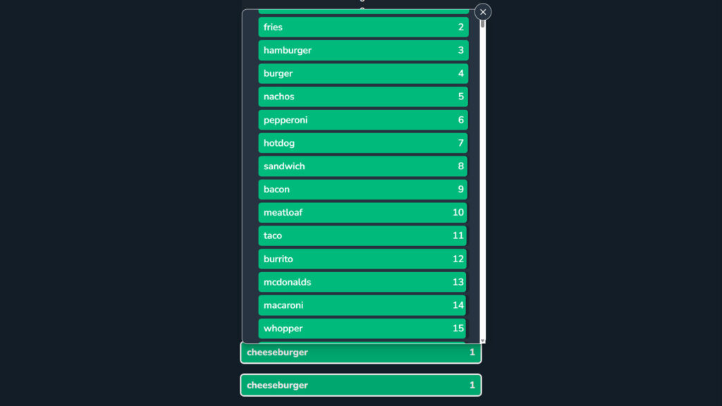 An image showing the solution for Contexto on August 5, 2025.