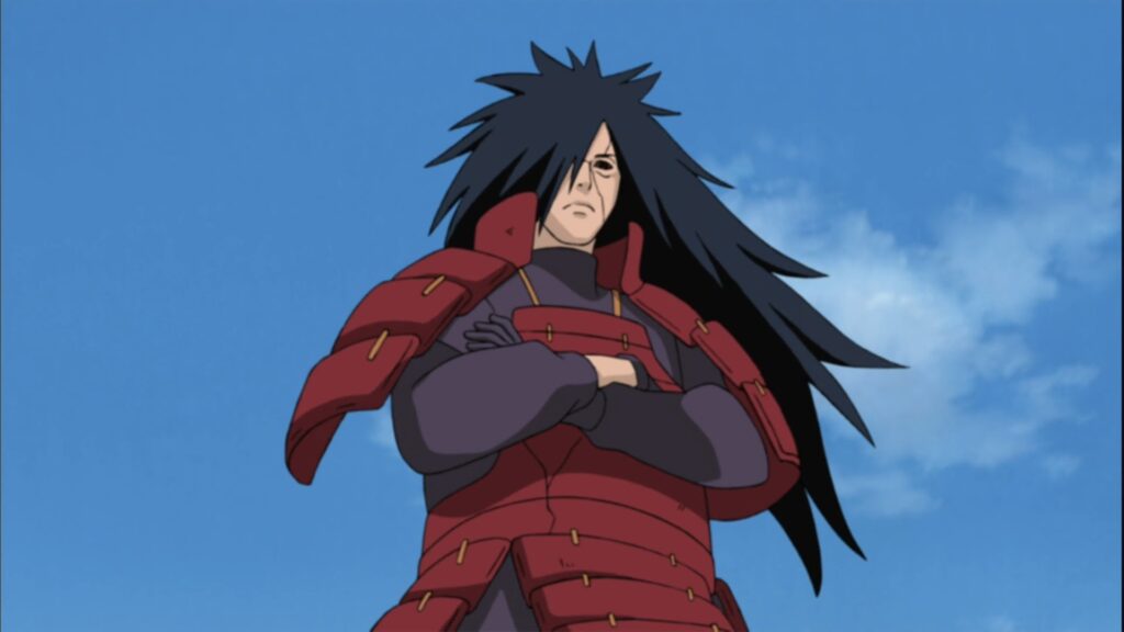 Madara Uchiha with his arms crossed in Naruto Shippuden. 