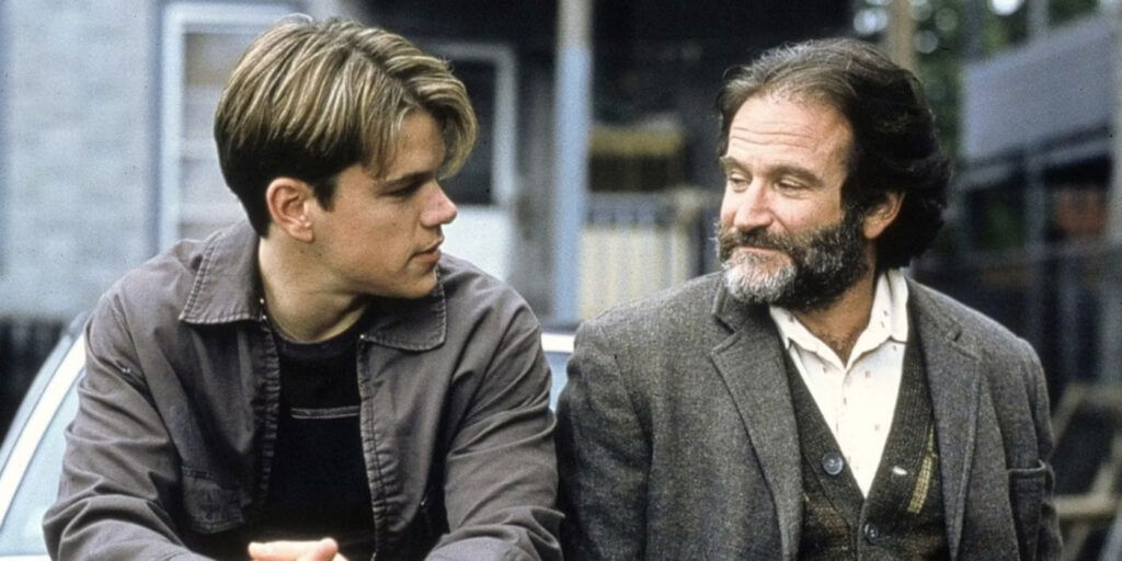 Matt Damon talking to Robin Williams in Good Will Hunting