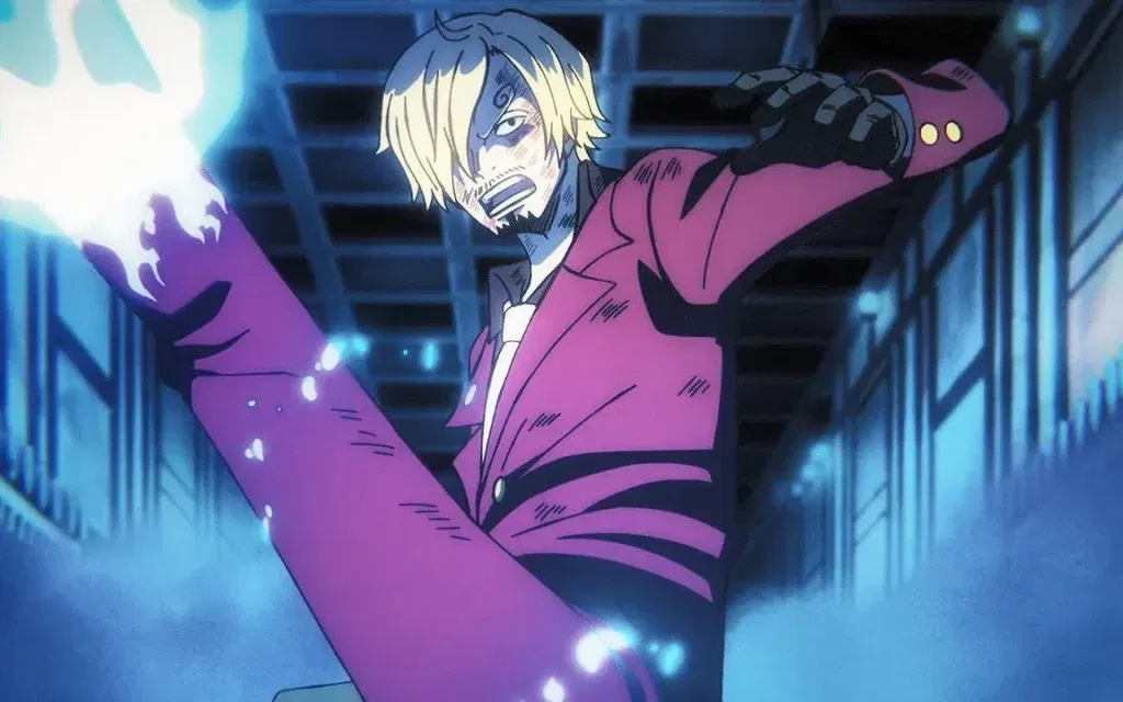 Vinsmoke Sanji from the anime One Piece activating his powerful Ifrit Jambe technique.