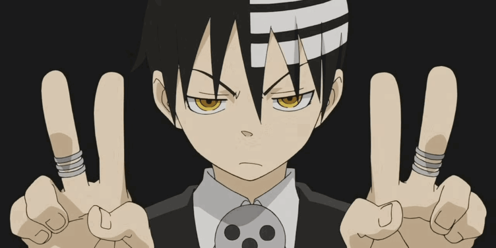 Death the Kid holding up peace signs in Soul Eater.