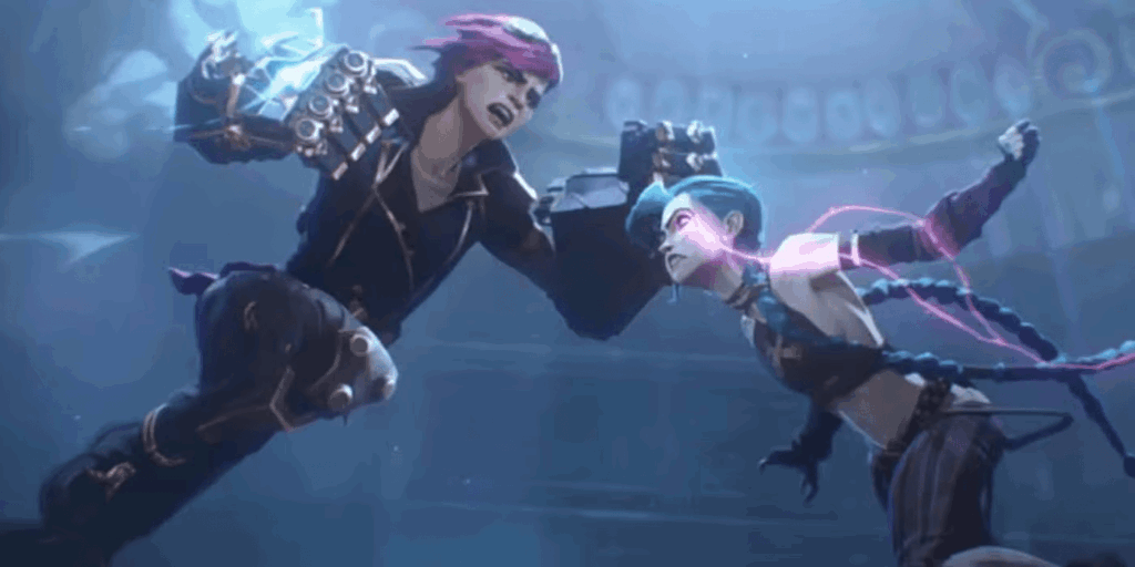 jinx and vi fighting in arcane