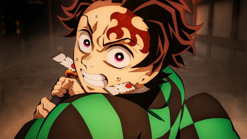 Tanjiro durante uma cena de ação em Demon Slayer: O Castelo do Infinito