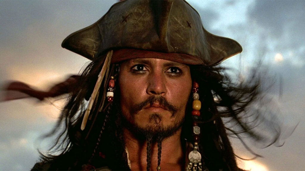 Johnny Depp as Captain Jack Sparrow.