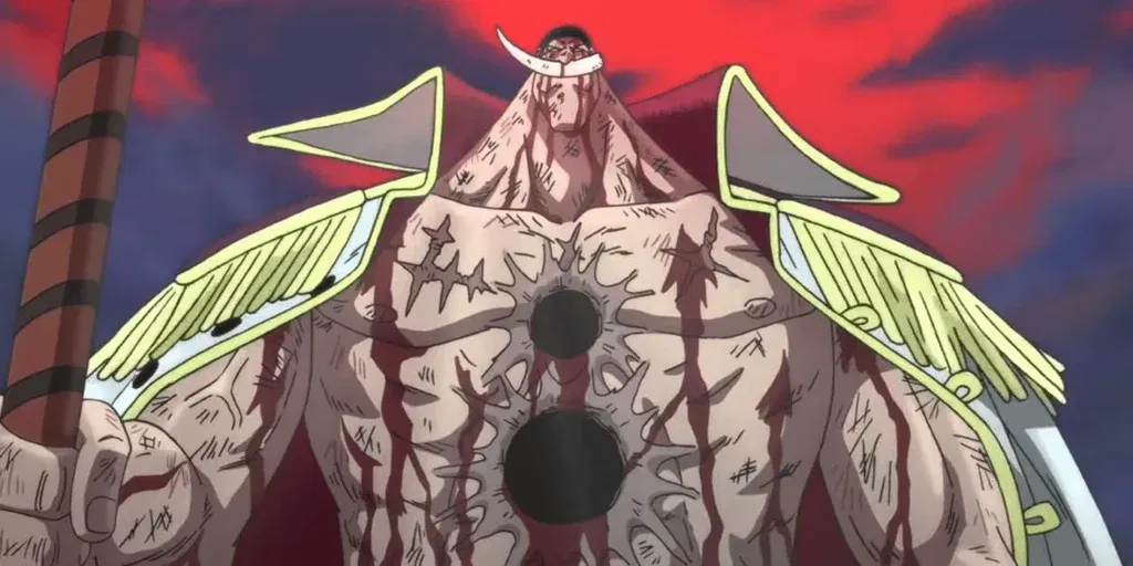 Edward Newgate, also known as Whitebeard, from the anime One Piece, during his final moments at the Marineford War.