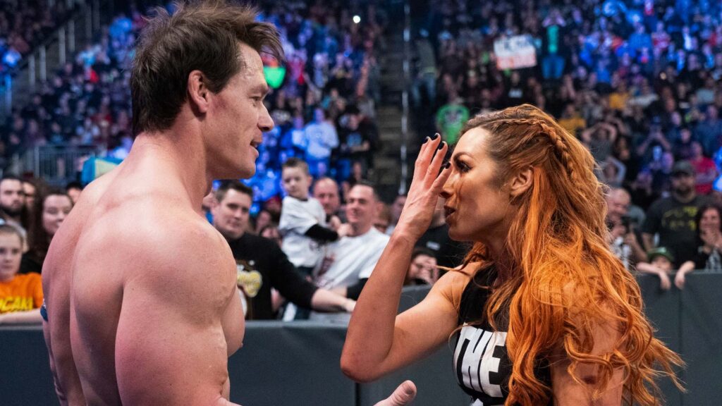 Becky Lynch taunting John Cena