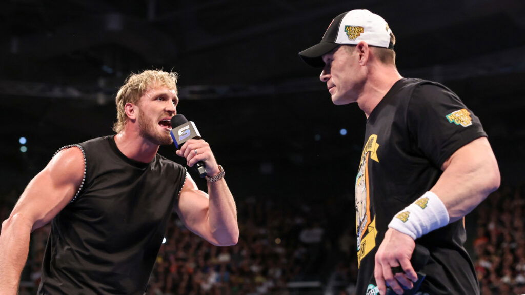Logan Paul insulting John Cena in a promo face-off
