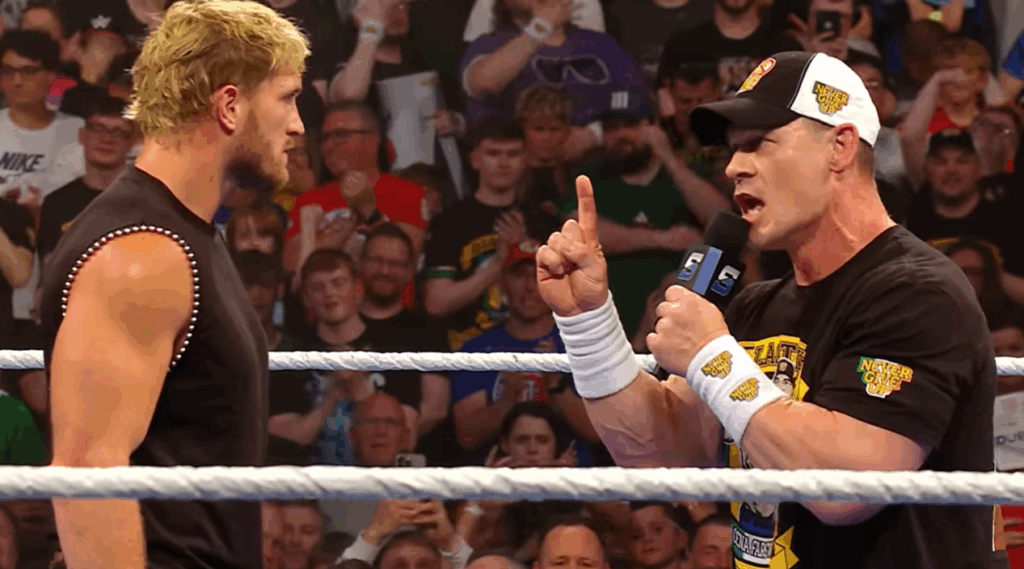 John Cena addressing Logan Paul during their promo face-off