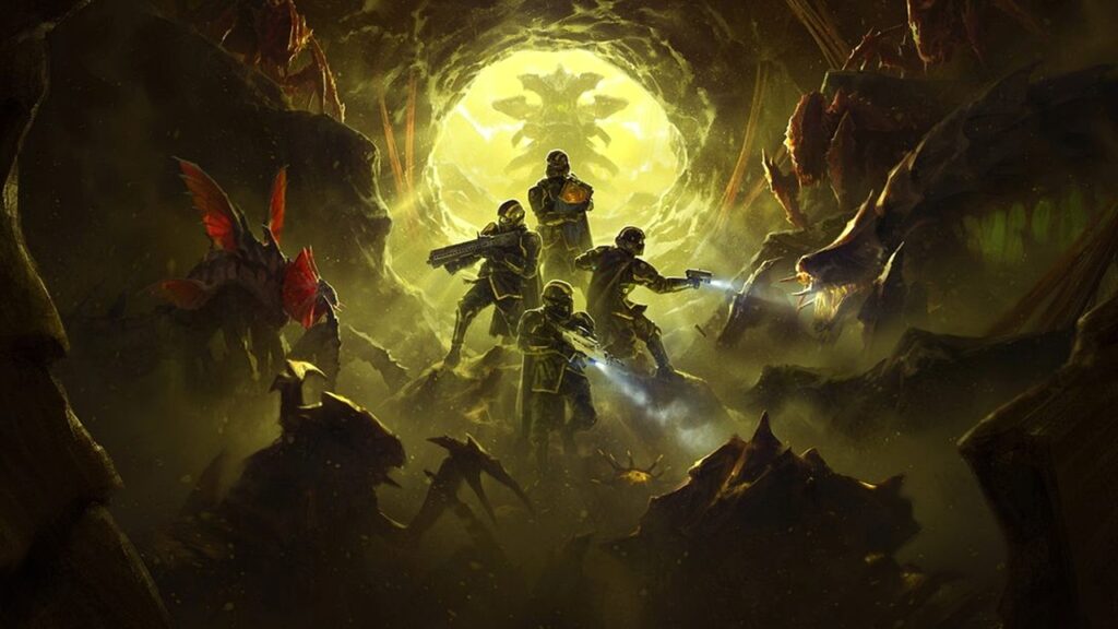 Key art for the Helldivers 2 major update, Into the Unjust.