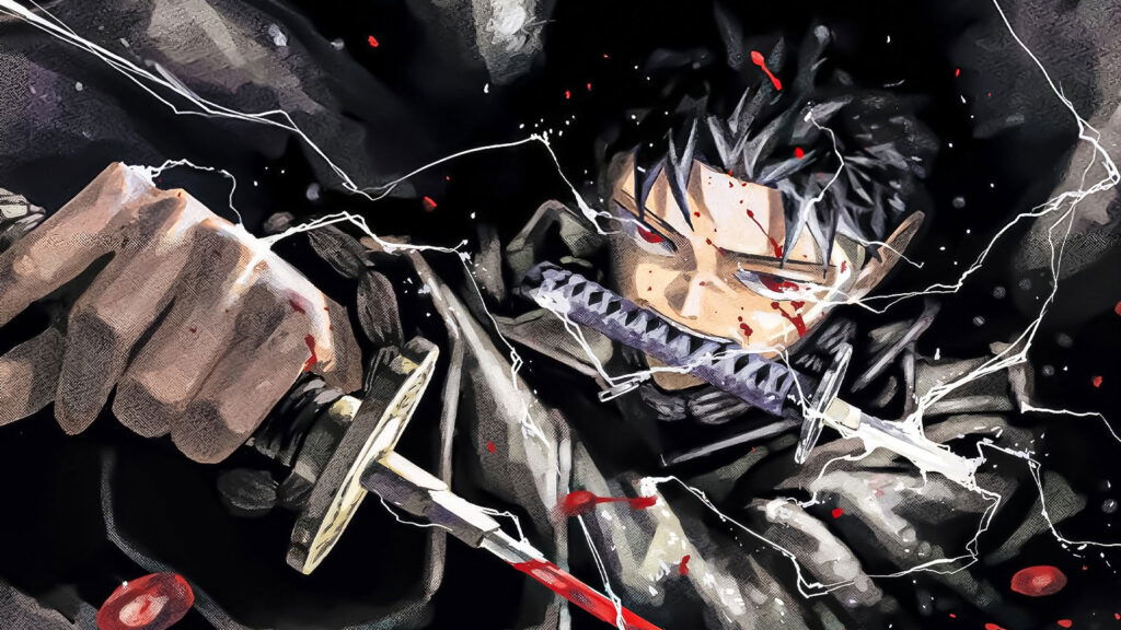 This image features Chihiro Rokuhira from the manga series Kagurabachi, authored by Takeru Hokazono