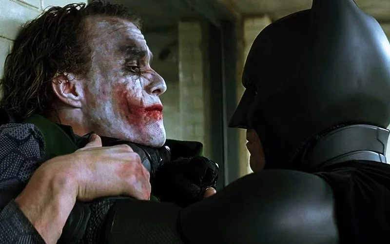 Christian Bale and Heath Ledger in The Dark Knight