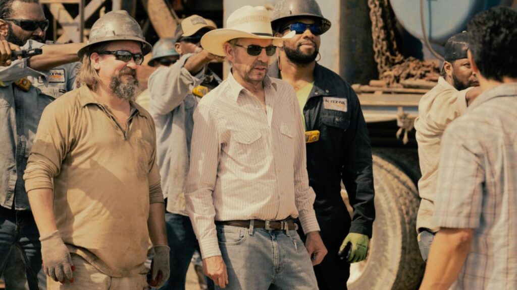 Tommy with his gang in a scene from Landman