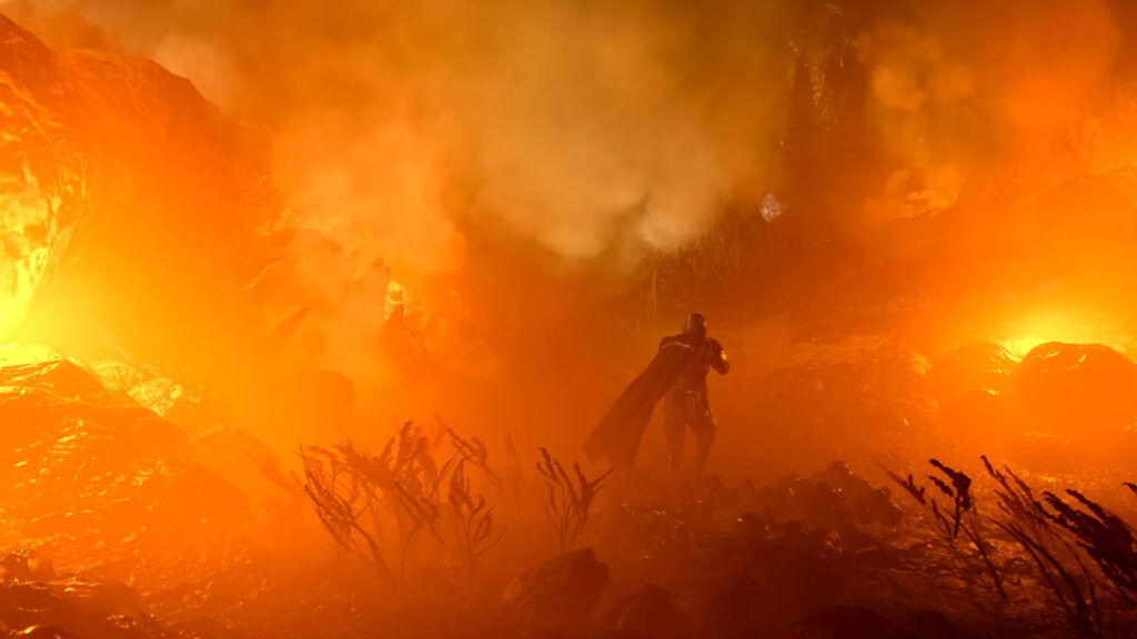 Helldivers 2 screenshot featuring the divers exploring spore-filled areas.