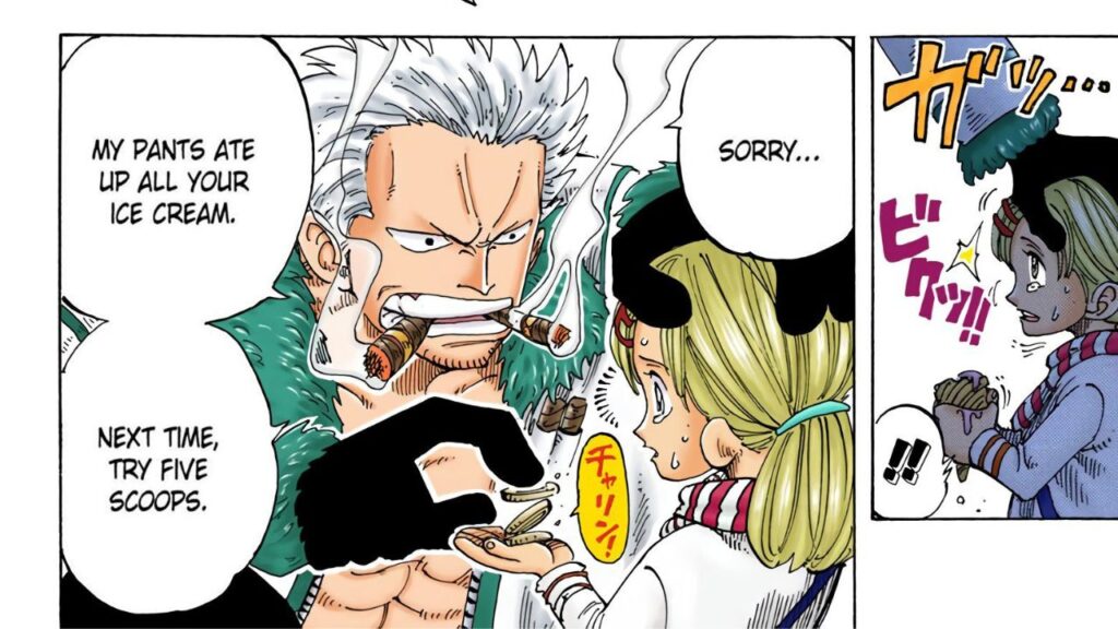 One Piece chapter 98 Smoker telling Yu to buy ice cream