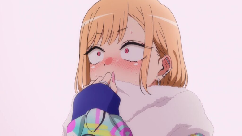 Marin looks flustered in a still from My Dress-Up Darling