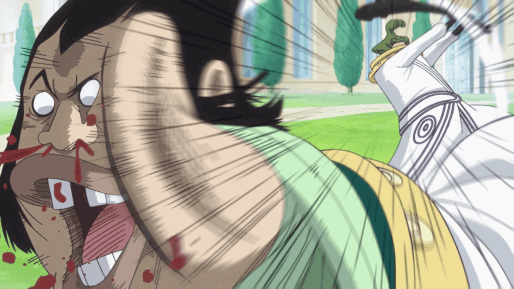 Mjosgard strikes Charlos in One Piece. 