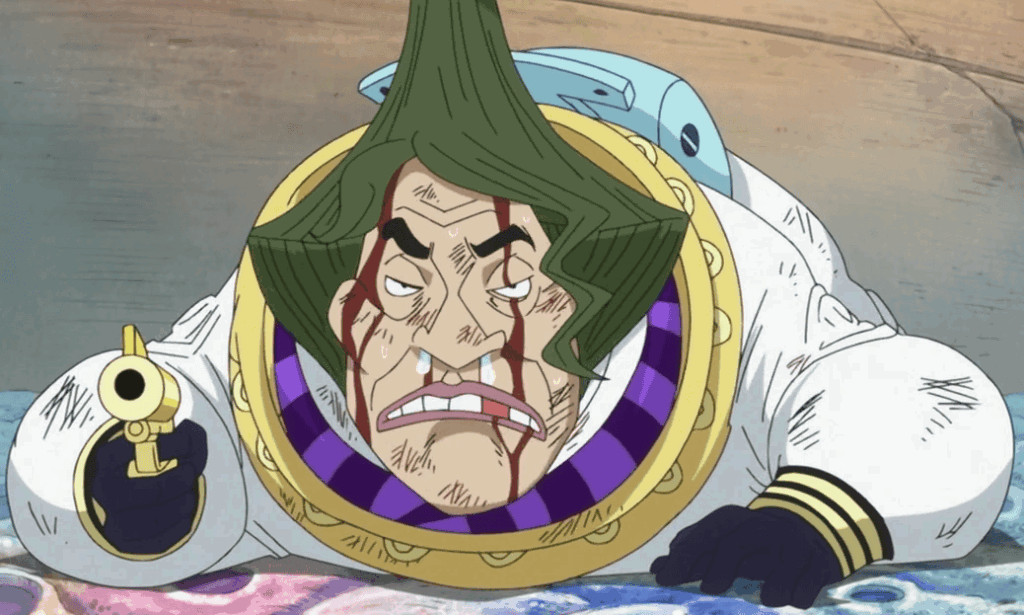 Mjosgard tries to shoot Otohime in One Piece. 