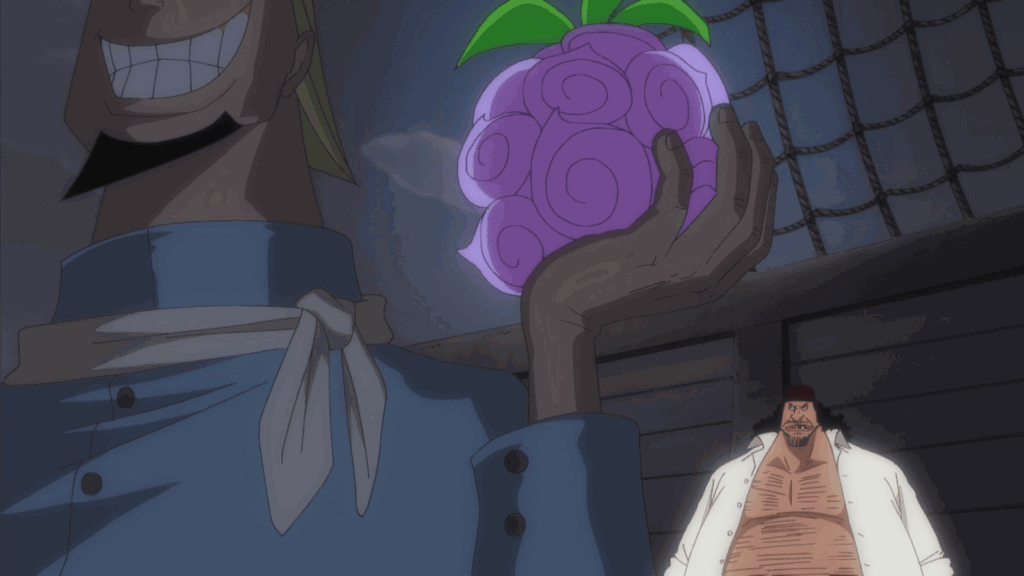 Blackbeard sees Thatch holding the Yami Yami no Mi in One Piece. 