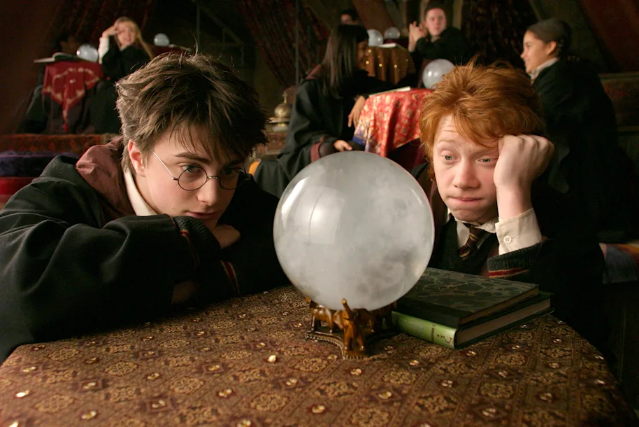 Harry and Ron dozzing off during their divination class.