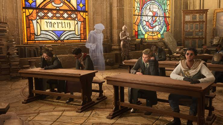 Professor Binns teaching history of magic at Hogwarts