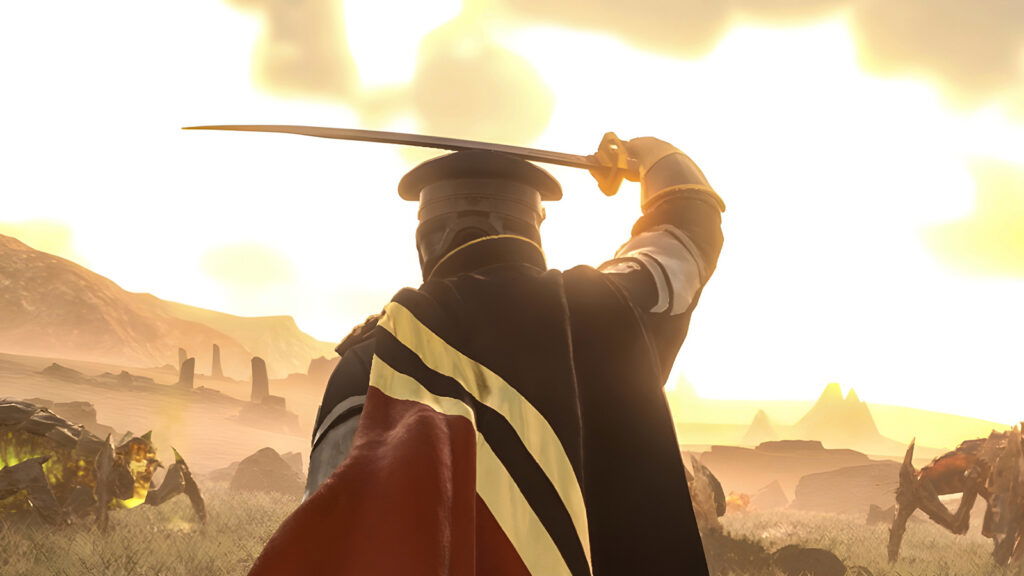 A helldiver posing with a sword in Helldivers 2.