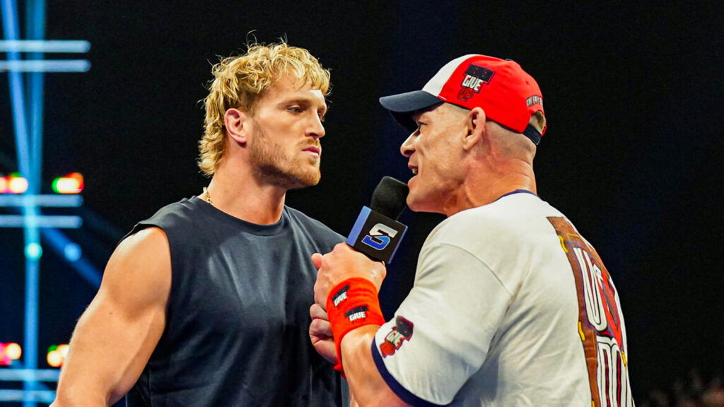 Logan Paul and John Cena in a promo face-off