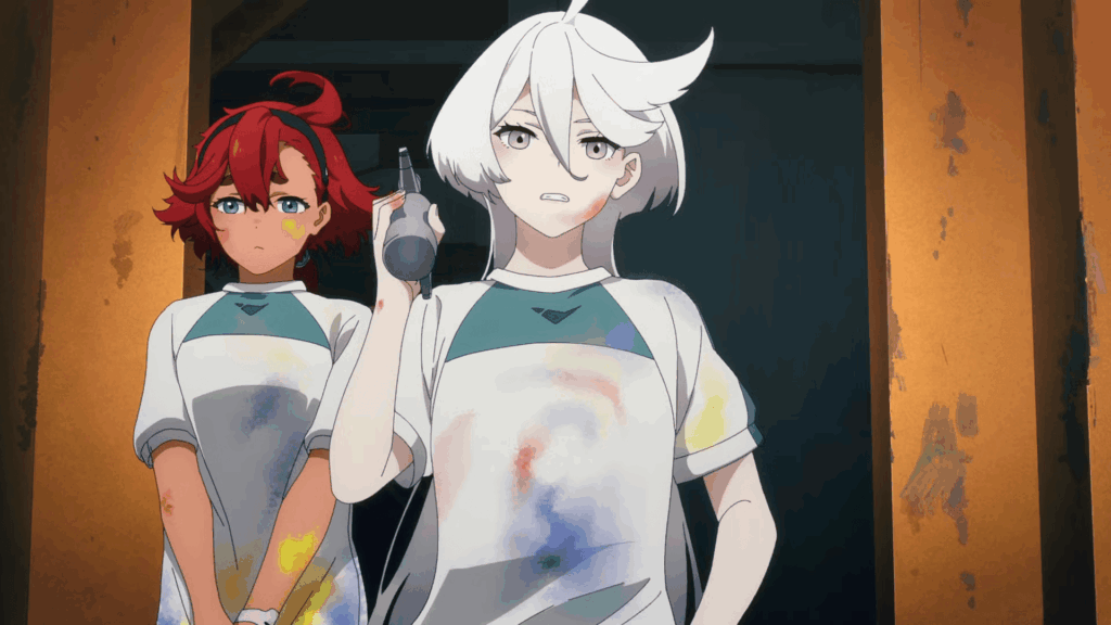 Secelia Dote with Suletta in Gundam: The Witch From Mercury. 