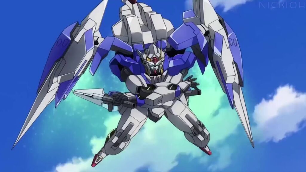 A battle in Mobile Suit Gundam 00. 