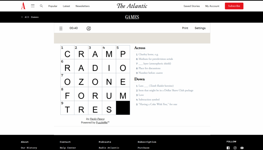 Solution for The Atlantic Games' Crossword Puzzle on September 8