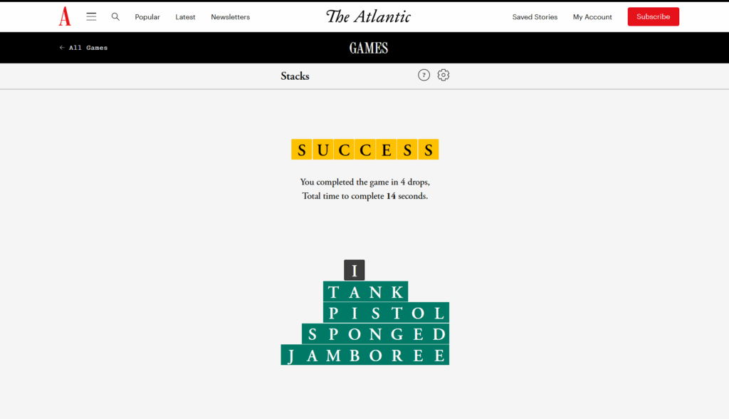 Solution for The Atlantic Games' Stacks Puzzle on September 8