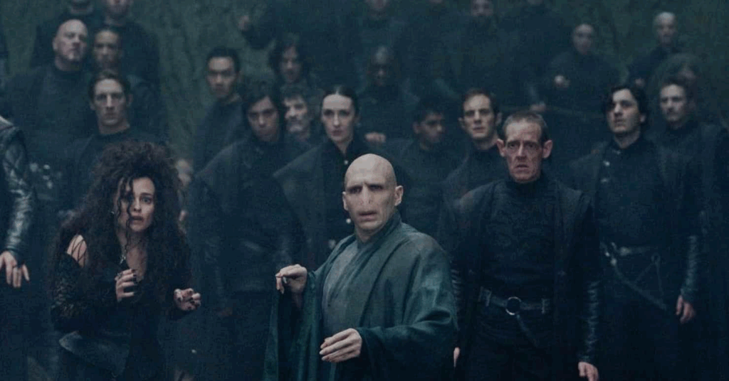 Voldemort with his army of Death Eaters