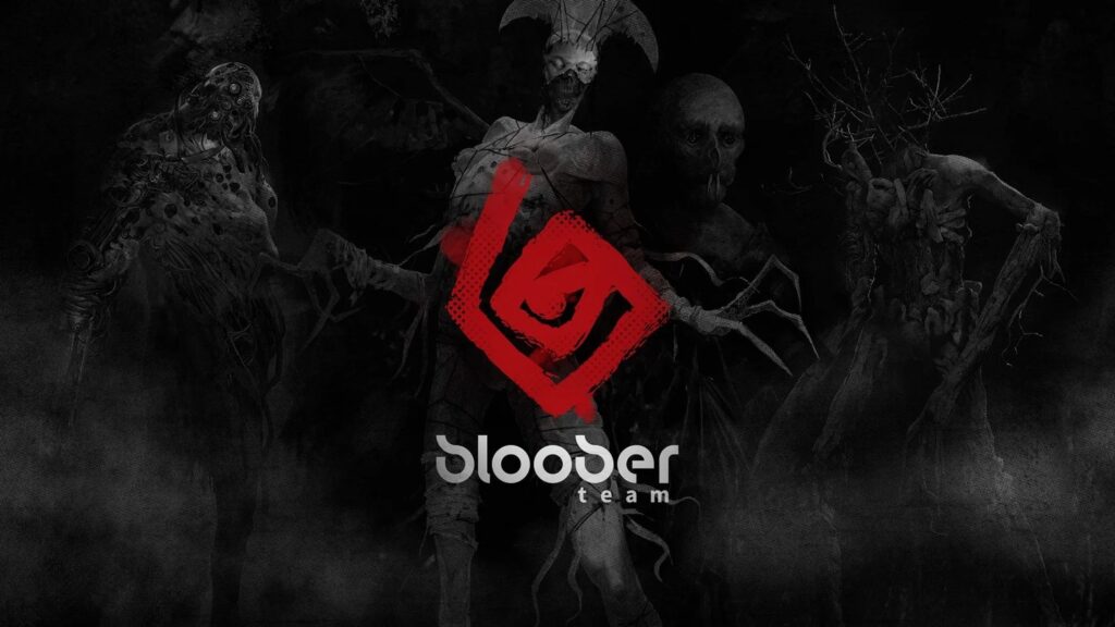 The Bloober Team logo appearing over a dark background featuring silhouettes of different monster-like beings.