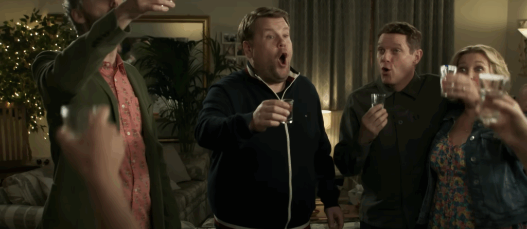James Corden and cast drinking in Gavin and Stacey