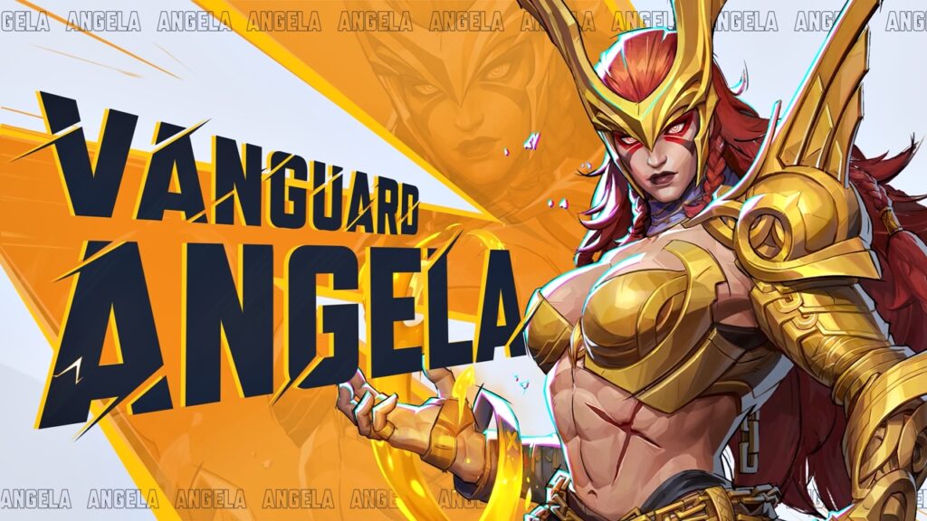 Character banner for Marvel Rivals' upcoming Vanguard, Angela.