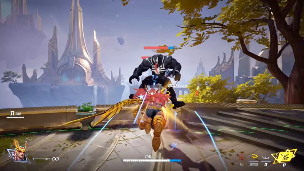 Marvel Rivals gameplay showcasing Angela's flying and crowd-control abilities in-game.