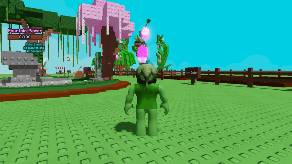 Roblox Grow a Garden screenshot featuring player on the map, at a garden.