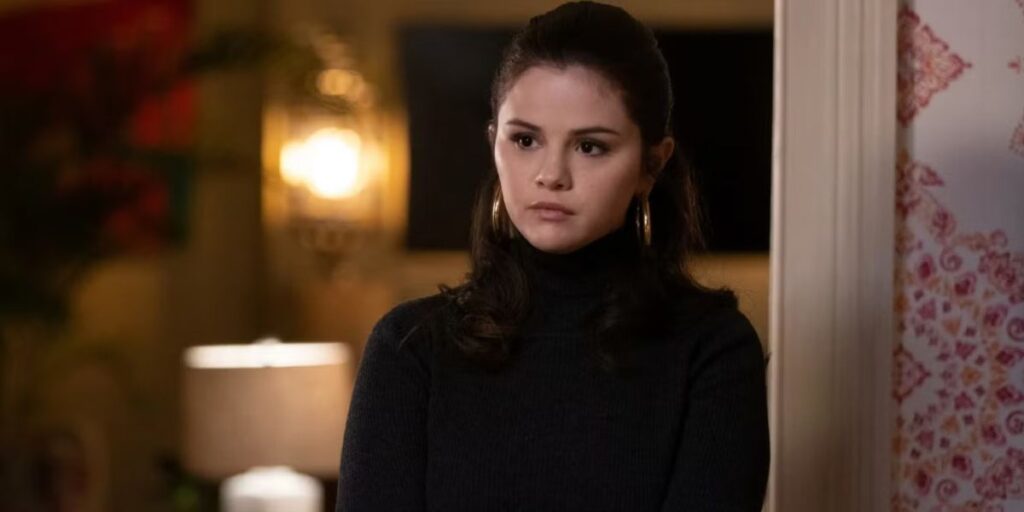 Selena Gomez as Mabel looking stern in a black turtleneck in Only Murders In The Building